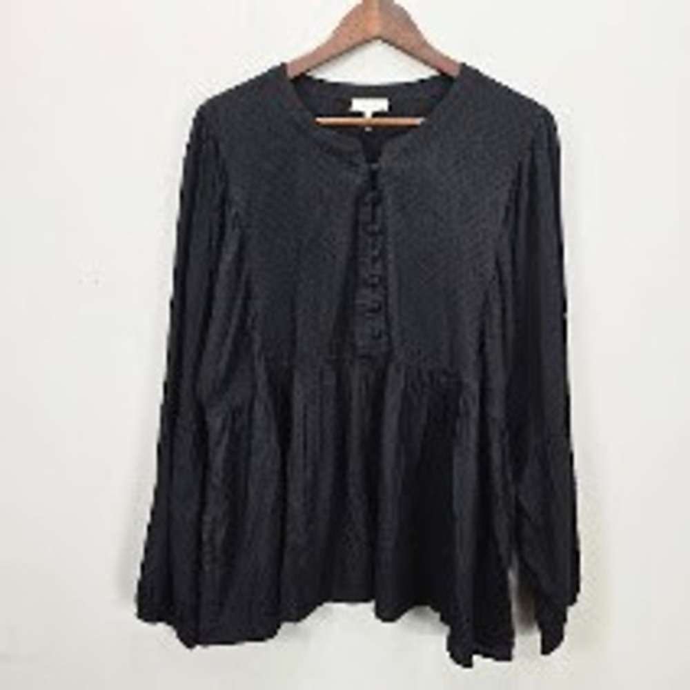 Cotton Bleu Black Babydoll Top L Black Eduardian Balloon‎ Sleeve Cottage NWT